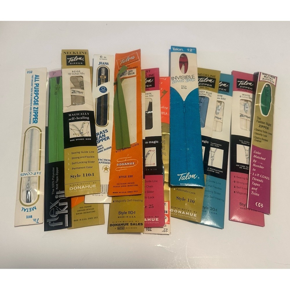 Vintage Metal Zipper Big Lot New Old Stock Various Sizes & Colors (14 Pieces)